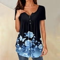 thumbnail image 2 of NAMTYQX Blouses for Women Dressy Casual Loose Fit Casual Fashion Button V Neck Plus Size Pattern Ruffle Short Sleeve Dark Blue Size 2XL, 2 of 5