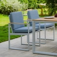 thumbnail image 3 of Outdoor Dining Chairs Set of 6 with Teak Armrest 6 Pieces Chair Aluminum Outdoor Furniture,White, 3 of 5
