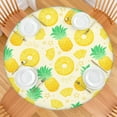 thumbnail image 2 of 44in Round Tablecloth with Elastic Edge, Waterproof Fitted Table Cover for 36-44" Tables, Pineapple Theme Polyester Reusable Table Cloths Wipe Clean for Picnic, Dining, Outdoor Use and Party Decor, 2 of 7