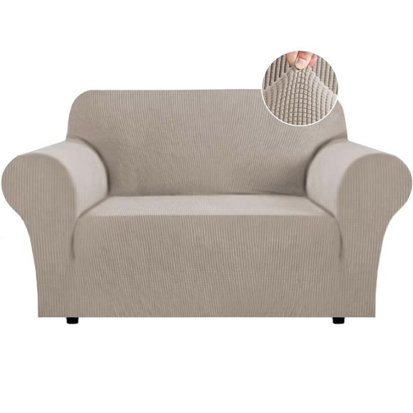 Flamingo P Housse de Canapé Extensible Haute Antidérapante pour Canapé 2 Coussins Lavable Protecteur de Meubles pour Animaux avec Fond Élastique, Tissu Jacquard Épais (Moyen, Sable)