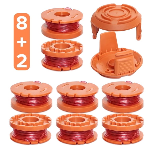 8-Pack 10ft 0.065 WA0010 Worx Weed Accessories Pre-Cut Weed Eater String Trimmer Line Spools (8Spool   2Cap)