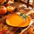 thumbnail image 2 of Fall Plate,Ceramic Pumpkin Shape with Embossed Leaves Thanksgiving Decorative for Dining Table Harvest Party, 2 of 7