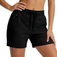 thumbnail image 5 of KyCheLot Shorts for Women Solid Color Drawstring Elastic Waist Shorts with Zipper Pockets Summer Rolled Hem Outfits, 5 of 9