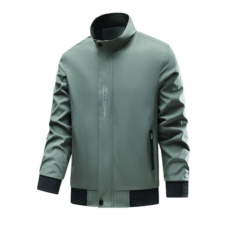 BXINGOHAI windproof Jacket for Men Zip Up Stand Collar jacket coats Raincoat for Hiking Travel WIth zippered Pocket Fall Savings Army Green XXL
