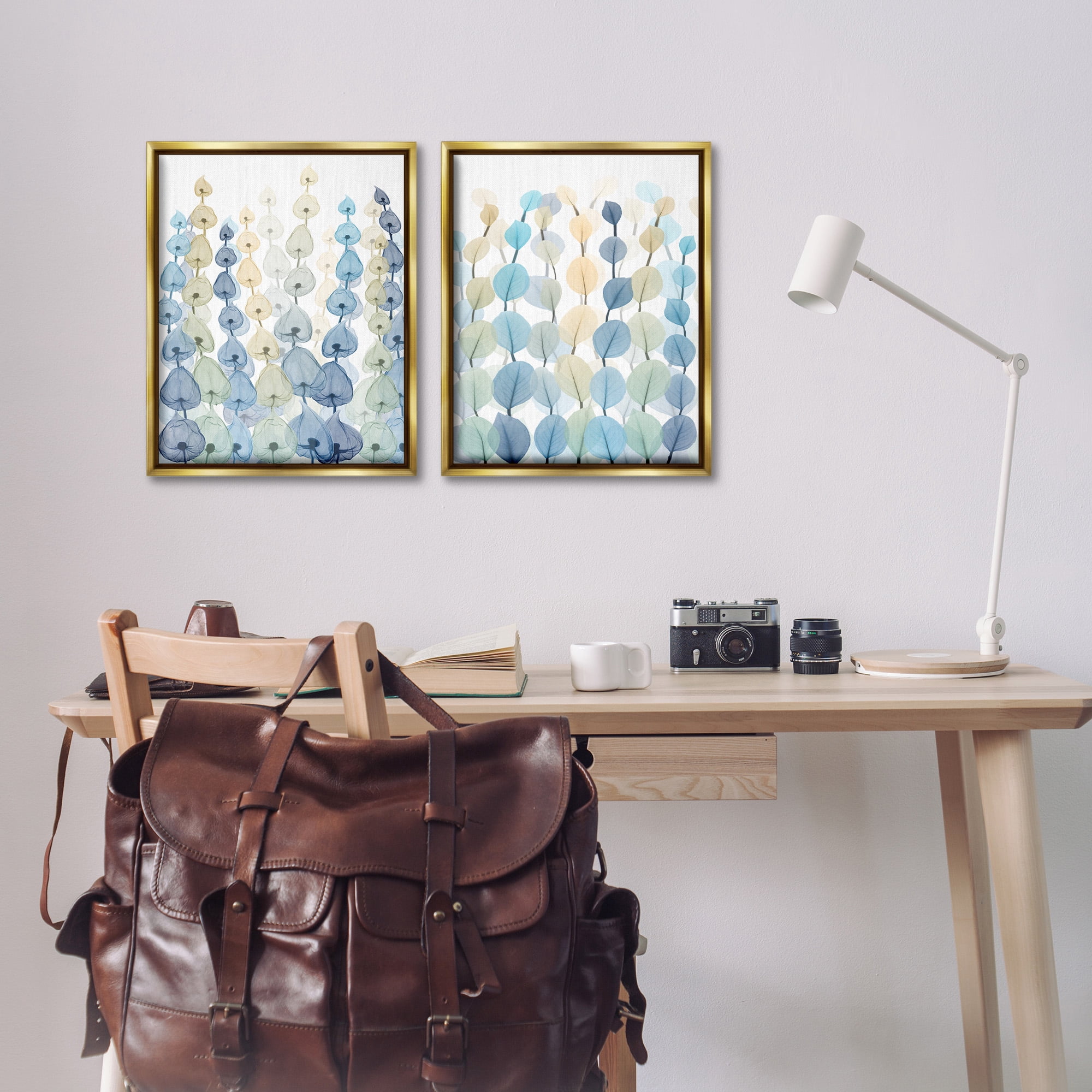 Stupell Industries Seaweed & Ocean Plants Pattern Abstract Painting Gold Floater Framed Canvas Art Print Wall Art, 17 x 21, Set of 2