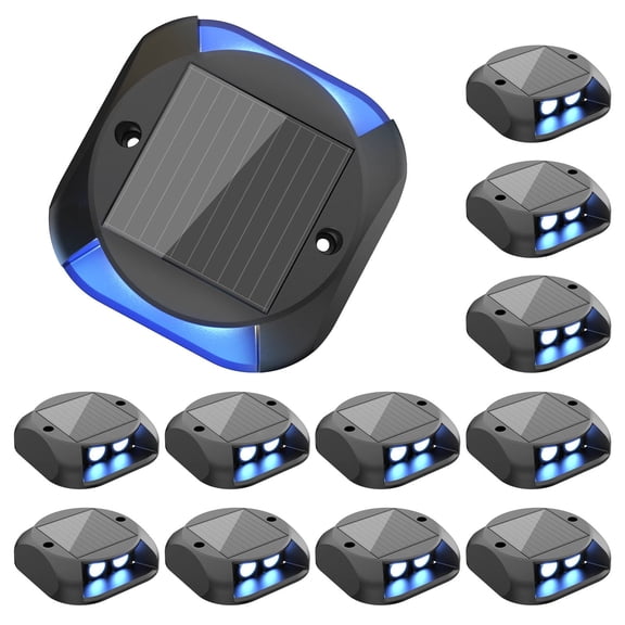 ASHIP Solar Deck Lights 12 Pack, Solar Driveway Lights Outdoor Dock Marine Lights LED Path Lights Solar Powered Waterproof Driveway Marker Lights for Warning Step, Sidewalk, Pathway, Garden, Blue