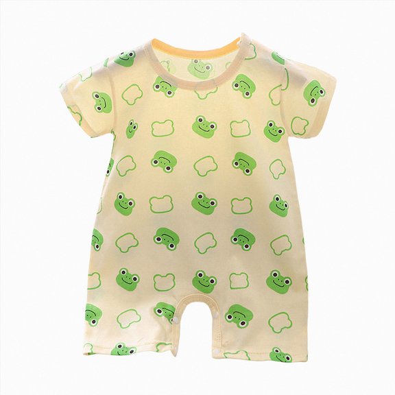 Sopiago Baby Boy Rompers Short Sleeve Cotton Toddler Rompers Graphic Print Baby Clothes One-Piece Outfit Baby Boy Clothes Beige,0-3 Months