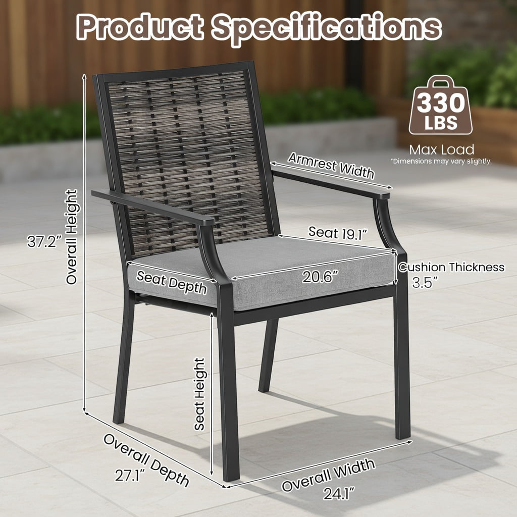 Hommoo 2-Pack Stackable Outdoor Wicker Armchairs with Removable Gray Cushions, PE Rattan Patio Chairs for Backyard, Balcony & Poolside, Gray