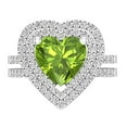thumbnail image 2 of Dazzlingrock Collection 8mm Heart Peridot & Round White Diamond Double Halo Engagement Ring Set for Women (0.65 ctw, Color I-J, Color I1-I2) in 18K White Gold, Size 7.5, 2 of 5