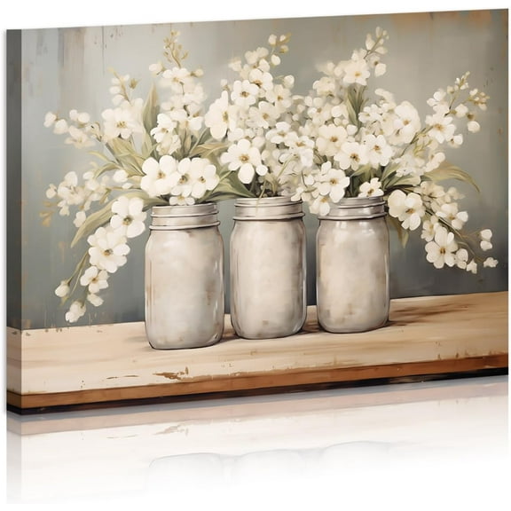 Aaheei Floral Canvas Wall Art Prints White Botanical Flower Farmhouse Wall Decor Bottle Picture Print for Living Room Bedroom Home Decorations Ready To Hang 8x10