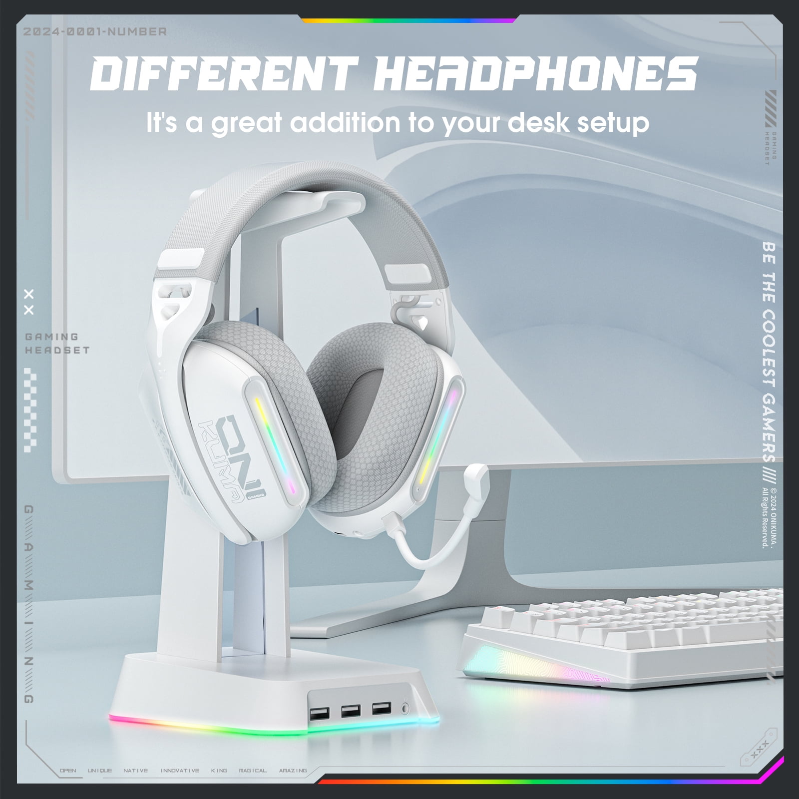 Siivton Wireless Gaming Headset – 2.4 GHz/Bluetooth 5.3 Gaming Headphone, 60H Playtime, Detachable Mic,for PS5/PS4,Xbox,Switch,Phone,Mac, PC(White)
