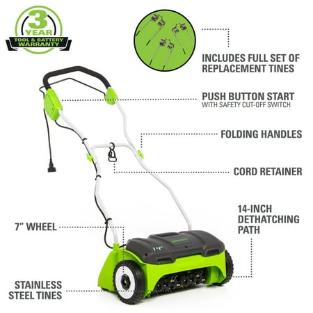 Greenworks 14 in. 10 Amp Corded Electric Dethatcher, DT14B00