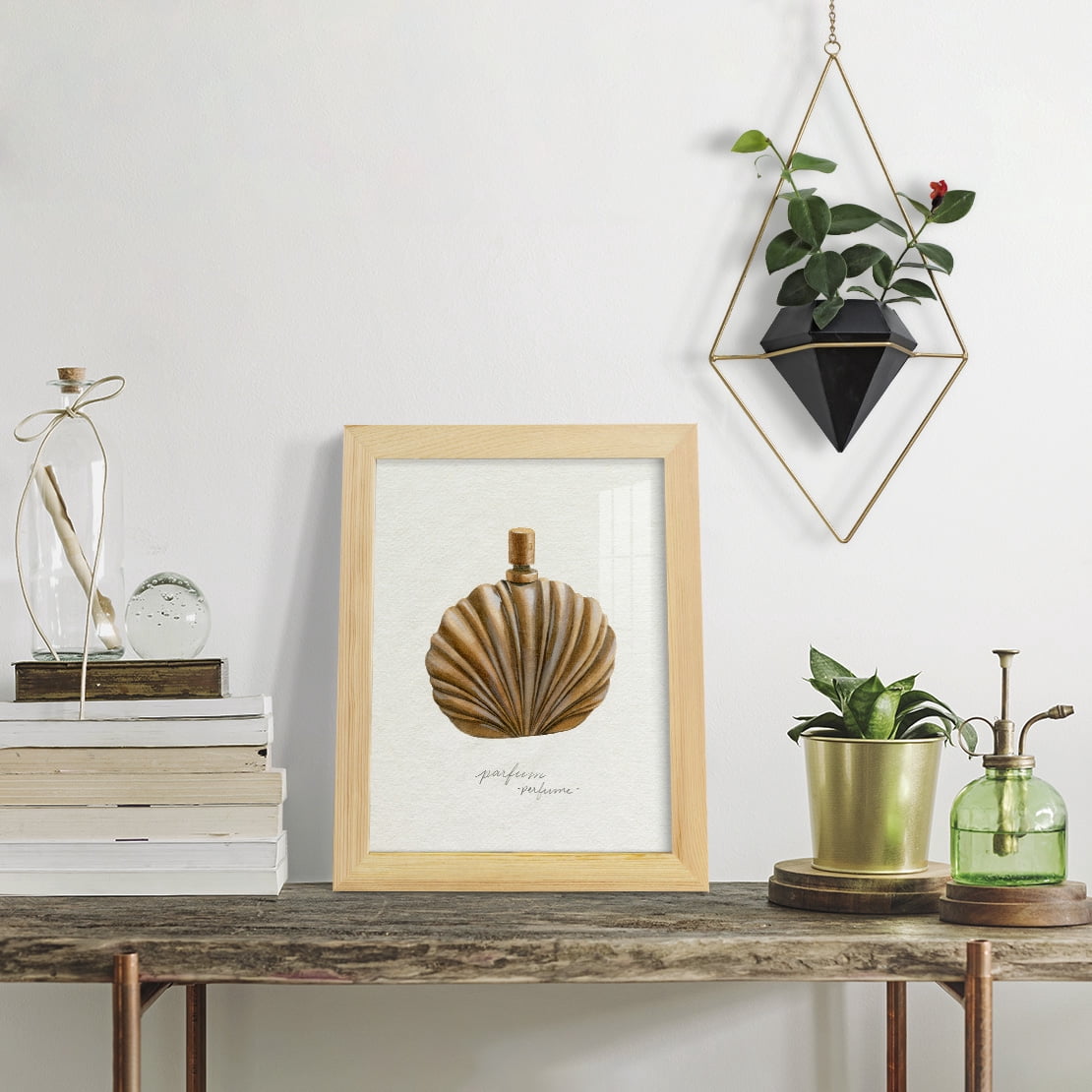 Gilded Toiletries II - Framed Print w/glass - Natural Wood