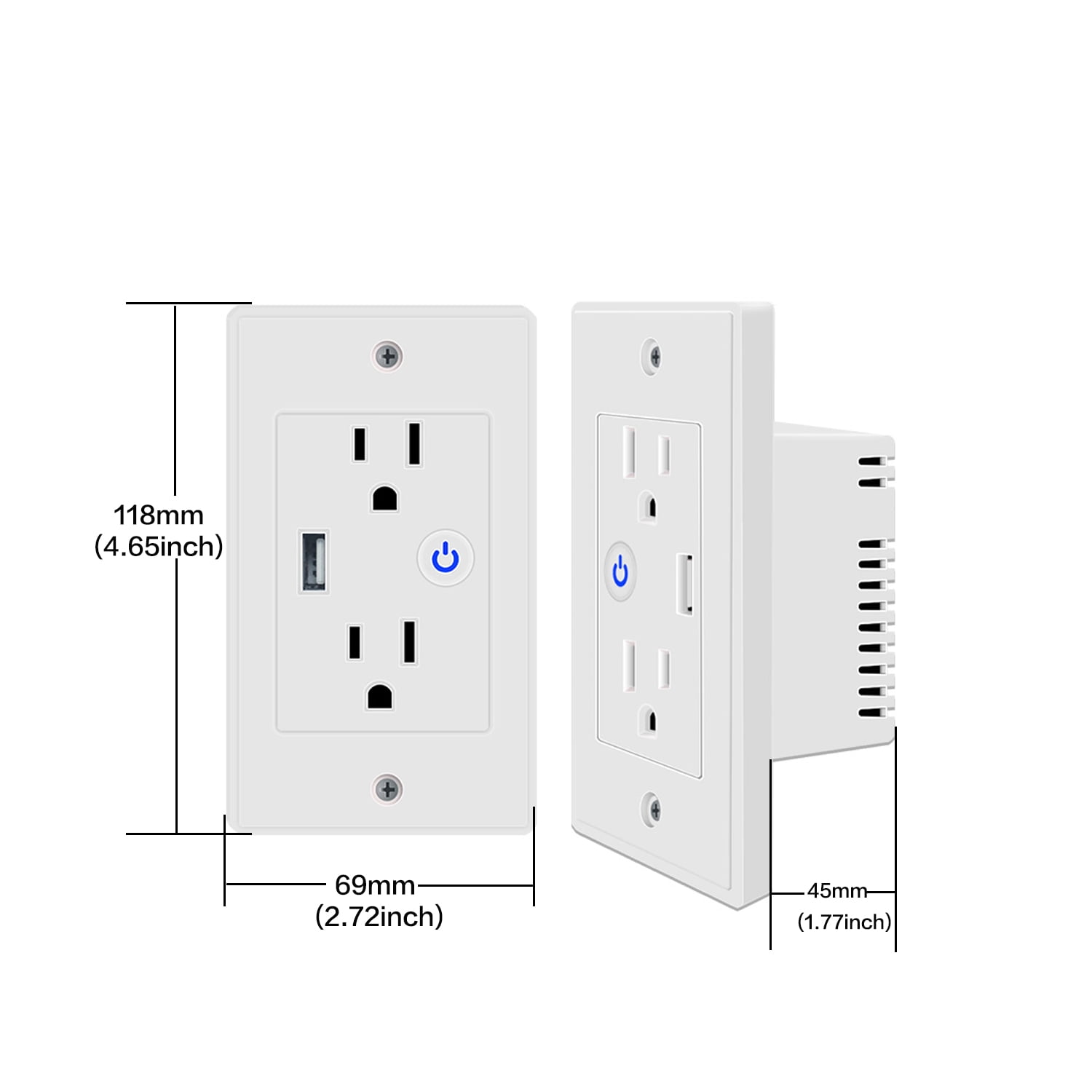 2 Pack,White，Zigbee 3.0 Smart Wall Socket, 118mm Wall Plug, 16A Plug Work with Home Assistant, Alexa, Google Home,Zigbee2MQTT,Smart Socket, Smart Home Automation, Remote Control, Timer