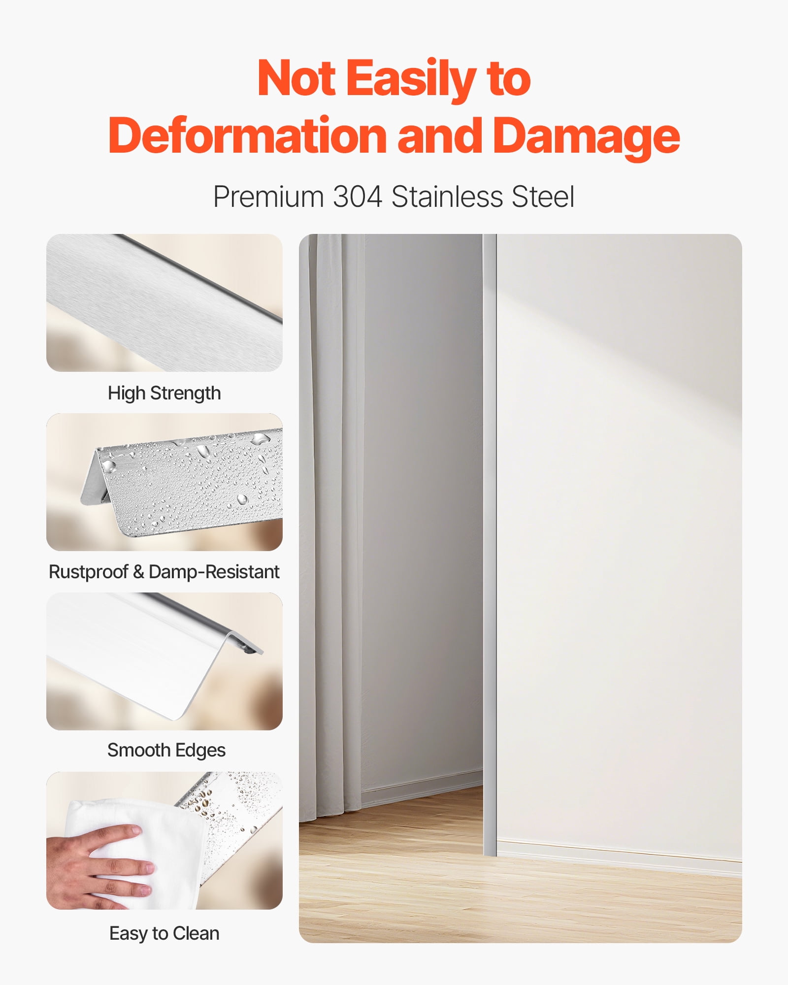 VEVOR Stainless Steel Wall Corner Protector, 1 x 1 x 48 inch, 10 Pack Metal Corner Guards, 304 Stainless Steel Edge Trim 90-Degree Angle for Home,Office,Commercial Wall Protection, with 3m Tape