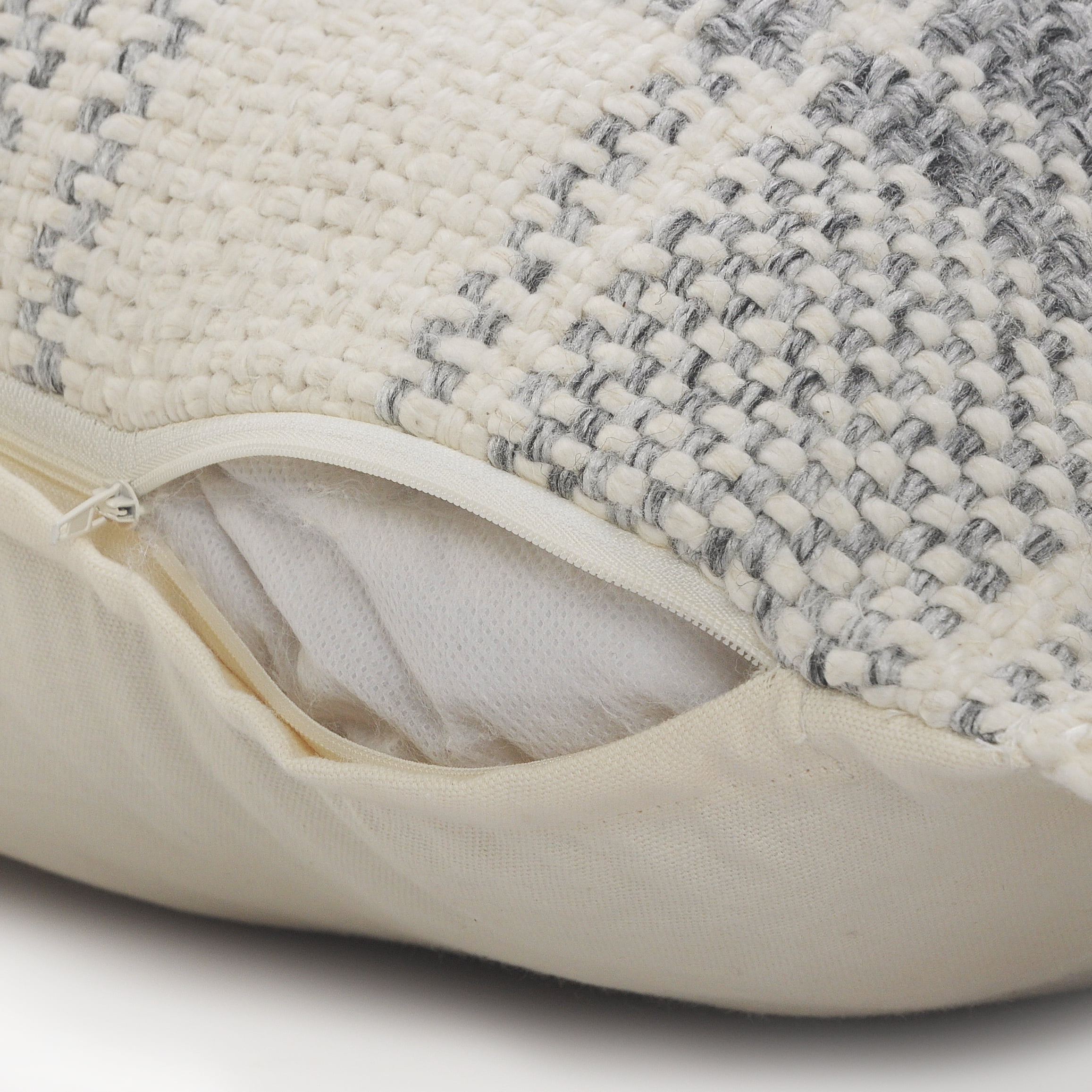Laddha Home Designs Plaid Checkered Square Throw Pillow - 20" - Cream and Gray - Set of 2