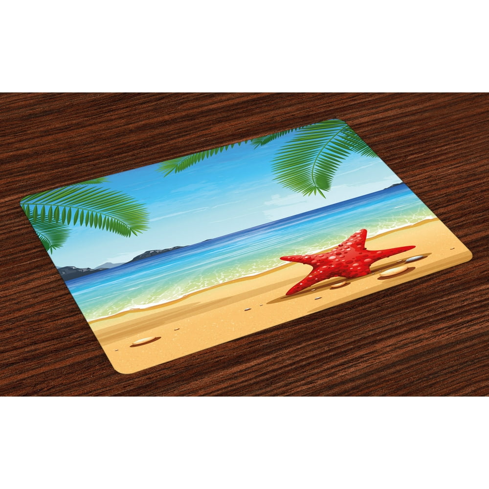Beach Placemats Set of 4 Tropical Beach Pattern with Starfish Ocean