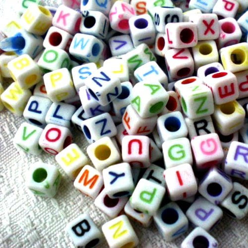 Beading Station Mix Acrylic Beads for Jewelry Making 6mm by 6mm (100pcs Cube Alphabet Solid)