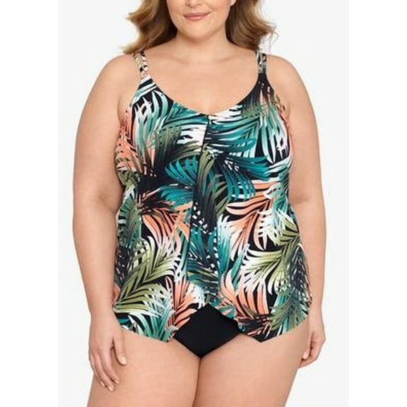 Swim Solutions PALM DELIGHT Plus Size Handkerchief One-Piece Swimsuit, US 16W