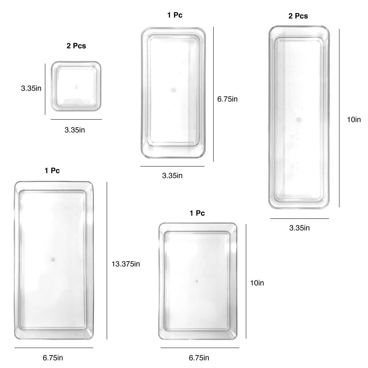 Isaac Jacobs Clear Stackable Drawer Organizer Set, 7-Piece – Multi-Size Plastic Storage Bins for Kitchen, Bathroom, Vanity, Office, and Home Organization