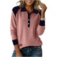thumbnail image 5 of Vinsonshop Casual Color Block Polo Shirts for Women Long Sleeve V Neck Collared Button Up Ribbed Knit Henley Tops Pink XL, 5 of 6