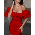 thumbnail image 3 of Women’s Red Off Shoulder Short Sleeve Dress – Sexy Cocktail Dress for Summer, Christmas, New Year & Valentine’s Day, 3 of 8