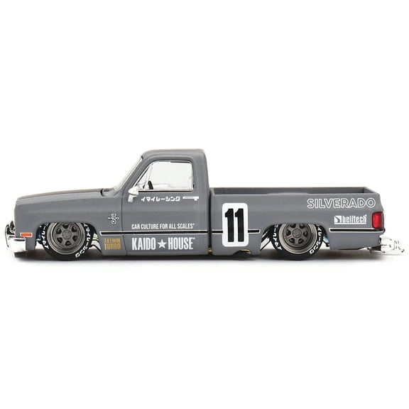Chevrolet Silverado "KAIDO V2" Pickup Truck #11 Gray with Black Stripes (Designed by Jun Imai) "Kaido House" Special 1/64 Diecast Model Car by Mini GT