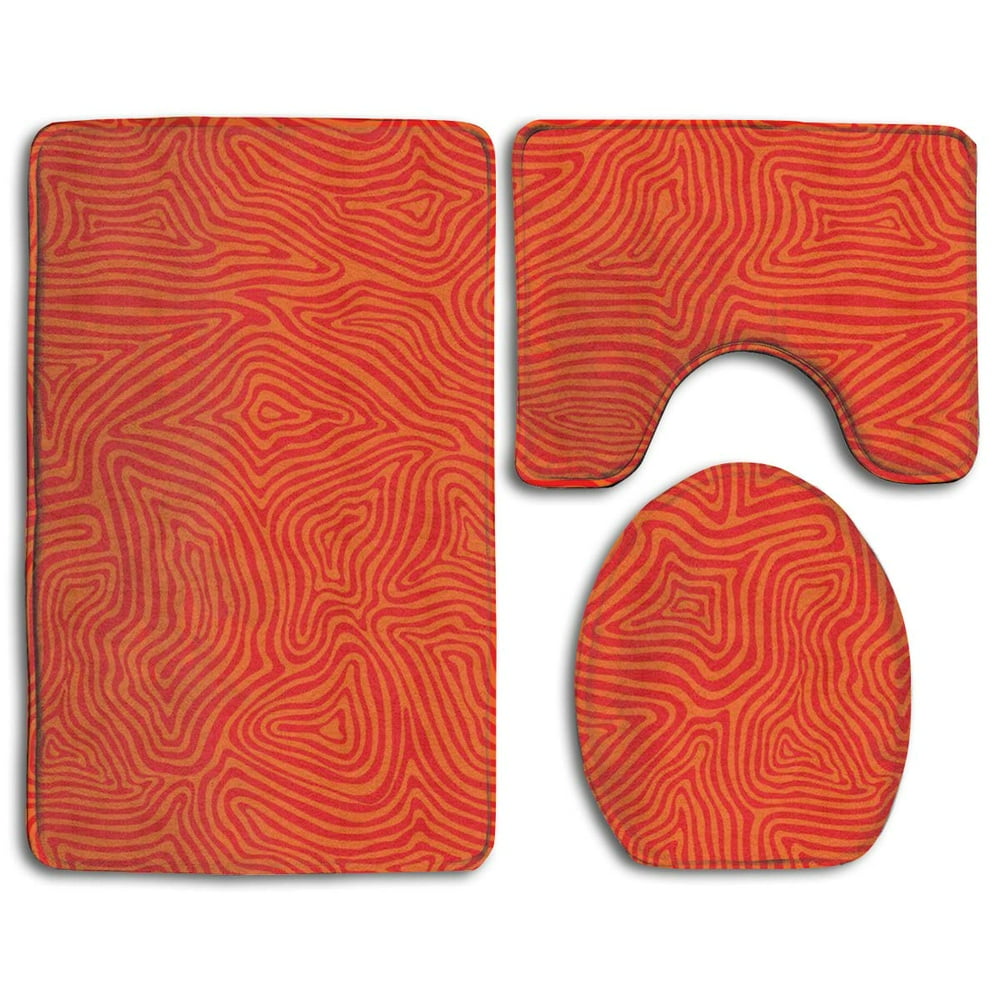 CHAPLLE Lava Red Orange 3 Piece Bathroom Rugs Set Bath Rug Contour Mat