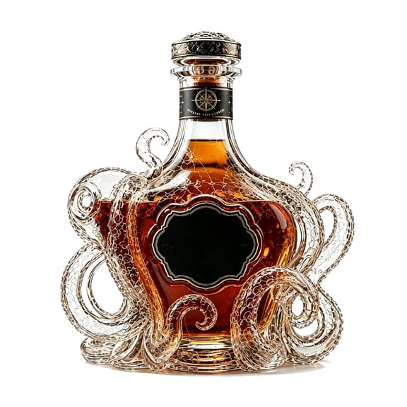 Black Spiced Rum Glass Decanter, Nautical Relief Whiskey Bottle with Airtight Stopper, Lead-Free Crystal Bar Decanter for Liquor Cabinet