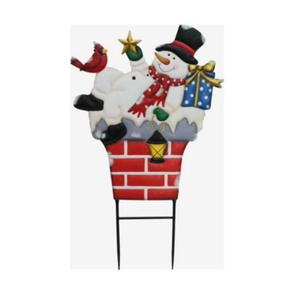 32 in. Snowman In Chimney Stake - Multi Color