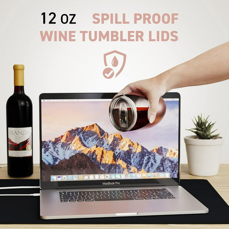 1 Wine Tumbler Lid 12 oz Spill Proof - 2.9 Inch Diameter - No Leak Splash  Proof Replacement Silicon Slider Locking Closure, 1 Lid For Tumbler Open