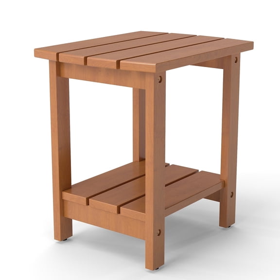 Ayaya 2-Tier Adirondack Side Table, 17" Solid Wood Square End Table, Outdoor Patio Table for Living Room, Porch, Poolside – Weather Resistant Walnut