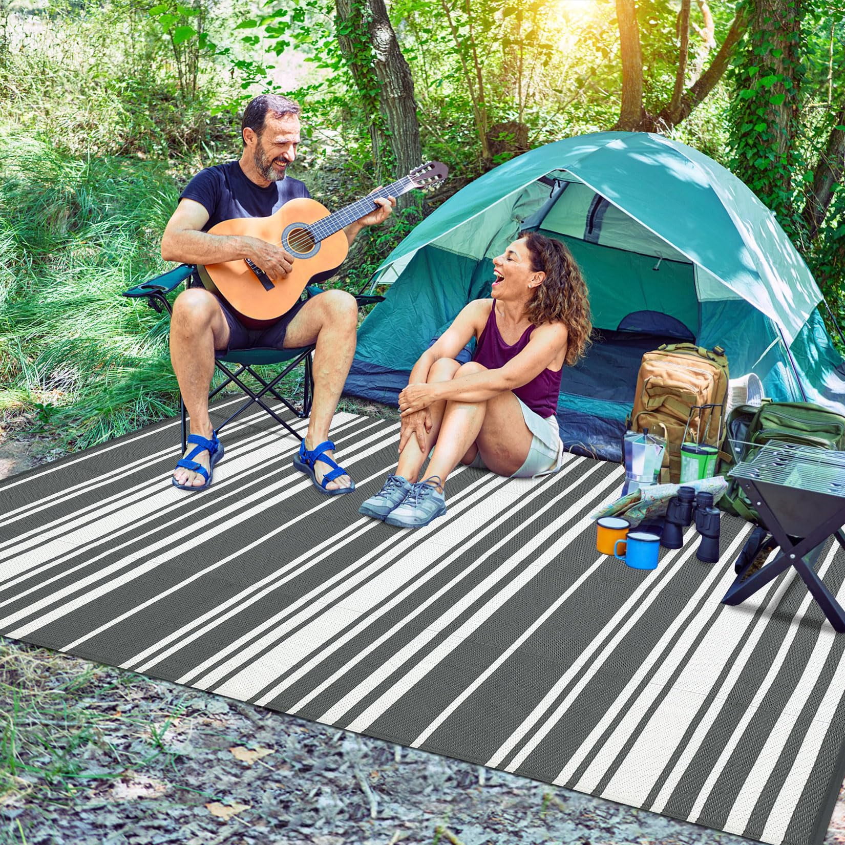 Danolapsi Outdoor Rug Mat for Patio,8x10 Plastic Straw Rug,Waterproof Plastic Straw Mats,Modern Striped Outdoor Camping Rugs for Patio,RV,Porch, Deck,Backyard,Balcony,Camping,Trailer