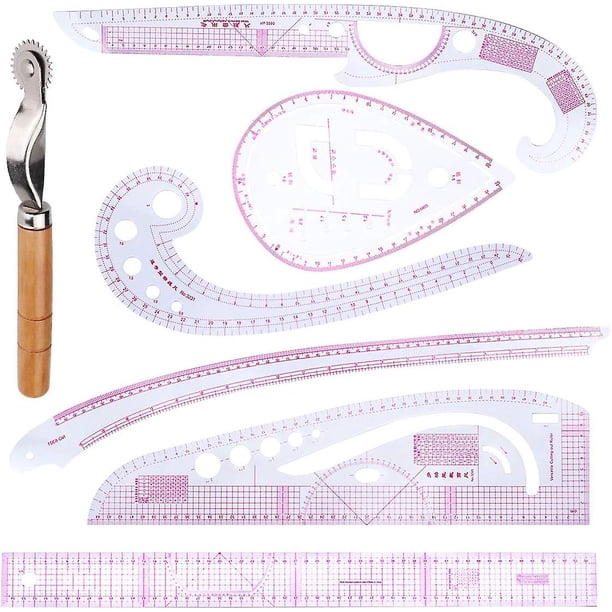 Juego de regla de sastre y confección, juego de reglas de 7 piezas, regla de escala curva de plástico para confección, diseño de patrón, plantilla de dibujo flexible para confección