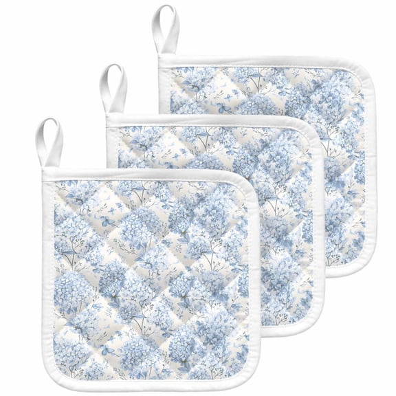 Blue Floral Pot Holders for Kitchen Heatproof Potholder, 3 Pack Garden Petals Flower Botanical Tree Branch Hot Pads Multipurpose Oven Pads Cloth Potholders Trivet for Cooking Baking