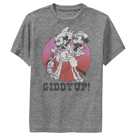 Boy's Mickey & Friends Mickey and Minnie Giddyup!  Performance Graphic Tee Charcoal Heather Small