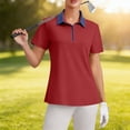 thumbnail image 6 of Soyumi Women's Short Sleeve Golf Tennis Polo Shirts V Neck Collared Workout Tops UV Protection Tennis Golf Shirt Business Casual Loose Collared V Neck Top, Wine, 6 of 9