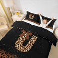 thumbnail image 3 of jejeloiu Classic Leopard Initial U Queen Duvet Cover Set For Girls,Fashion Glitter Bowknot Monogram Print Bedding,Black Reversible,3 Pieces(No Comforter), 3 of 6