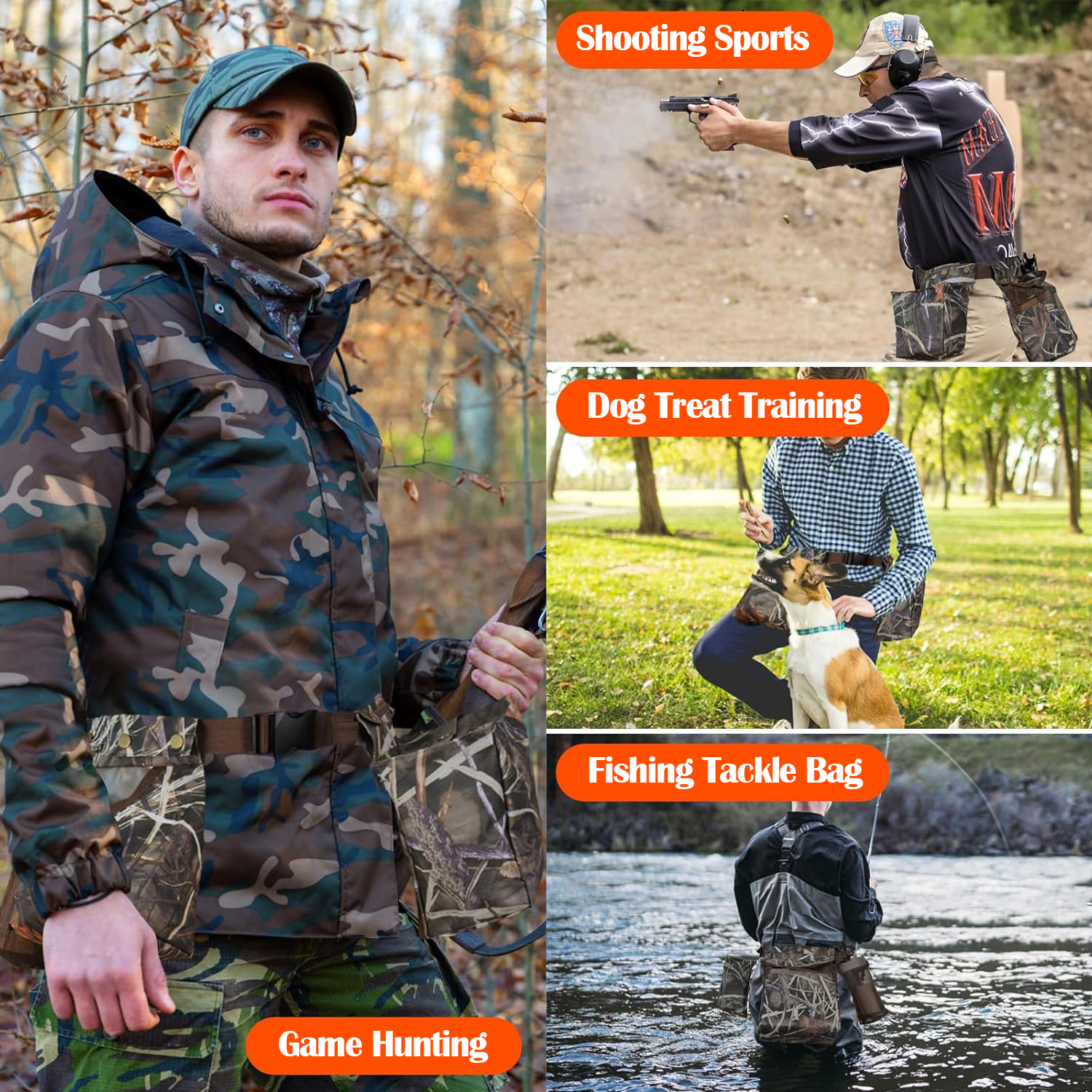 IC ICLOVER Multi-Pocket Dove Hunting Belt, Adjustable Dove Belts with Game Pouch Shell Bags Bottle Carrier
