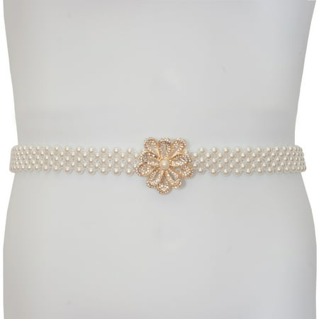 Cotton Elastic Waist Belt - eVogues Women's Pearl Link Elastic Waist Belt 18926