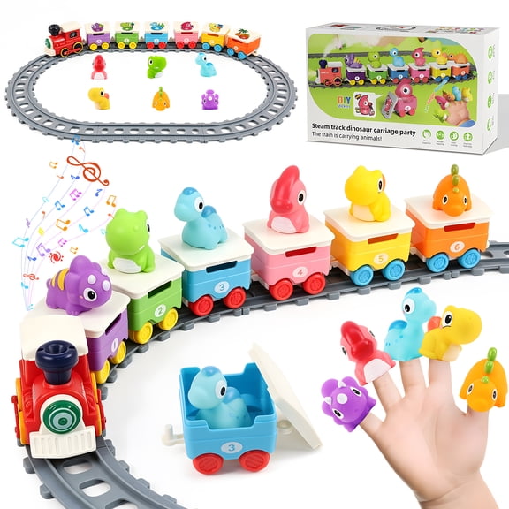 KiddiTouch Train Toys for Toddlers 2-4 with Music,Steam and Lights,Dinosaur Animal Train Toys for Toddlers 1-3 with Counting Matching Sorting Montessori Learning Toy for 1 2 3 Year Old Boy Girl Gifts