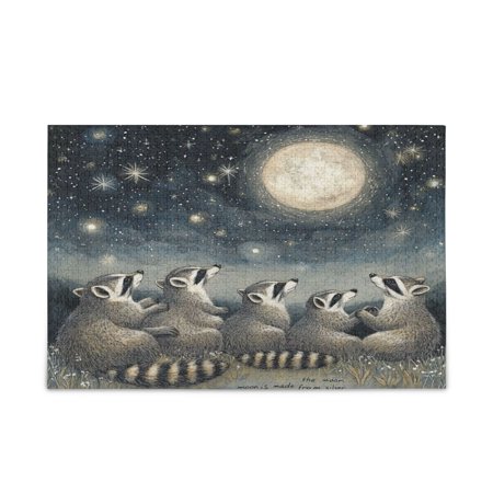 WOBOGO Raccoon Watching The Moon Puzzle Challenge 500 Piece Jigsaw Suitable for Game Night Finished Size 20.5 x 14.9in