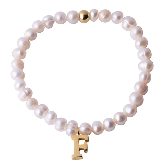 Pulseras Mujer de Perlas con Iniciales Oro 18k LuckyLy, Modelo Galia blanco UNITALLA