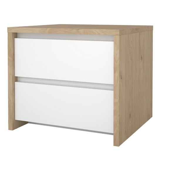 Tvilum Next 17-inch Tall 2-Drawer Bedroom Nightstand for Adults, Jackson Hickory/White High Gloss