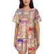 thumbnail image 1 of Fotbe Cute Lamas Conjunto de Pijama Estampado para Mujer, 2 Piezas, Ropa de Dormir con Camiseta de Manga Corta y Shorts Suaves-Large, 1 of 6