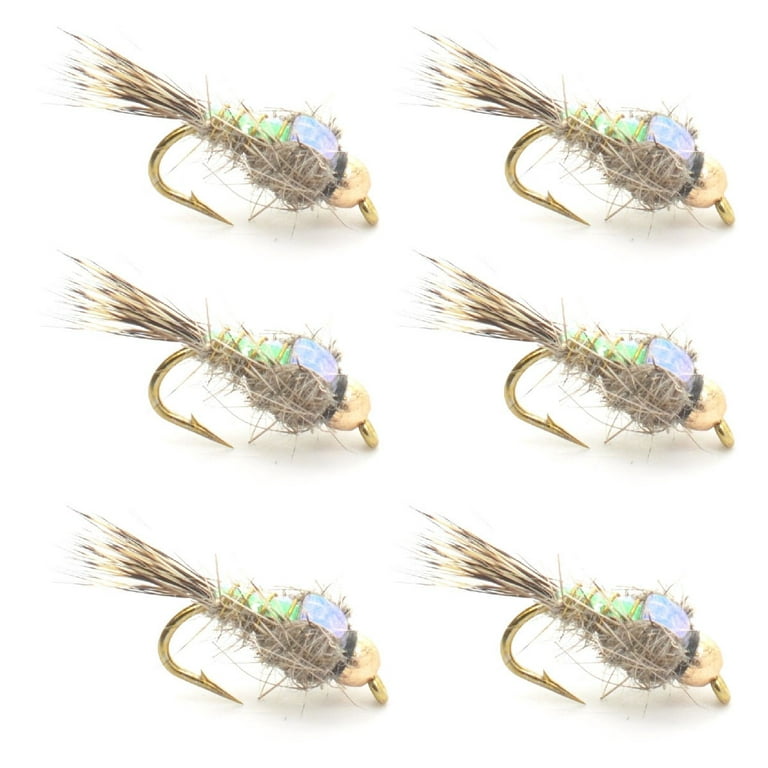 The Fly Fishing Place Bead Head Nymph Fly Fishing Flies - Flashback Gold  Ribbed Hare's Ear Trout Fly - Nymph Wet Fly - 6 Flies Hook Size 14 