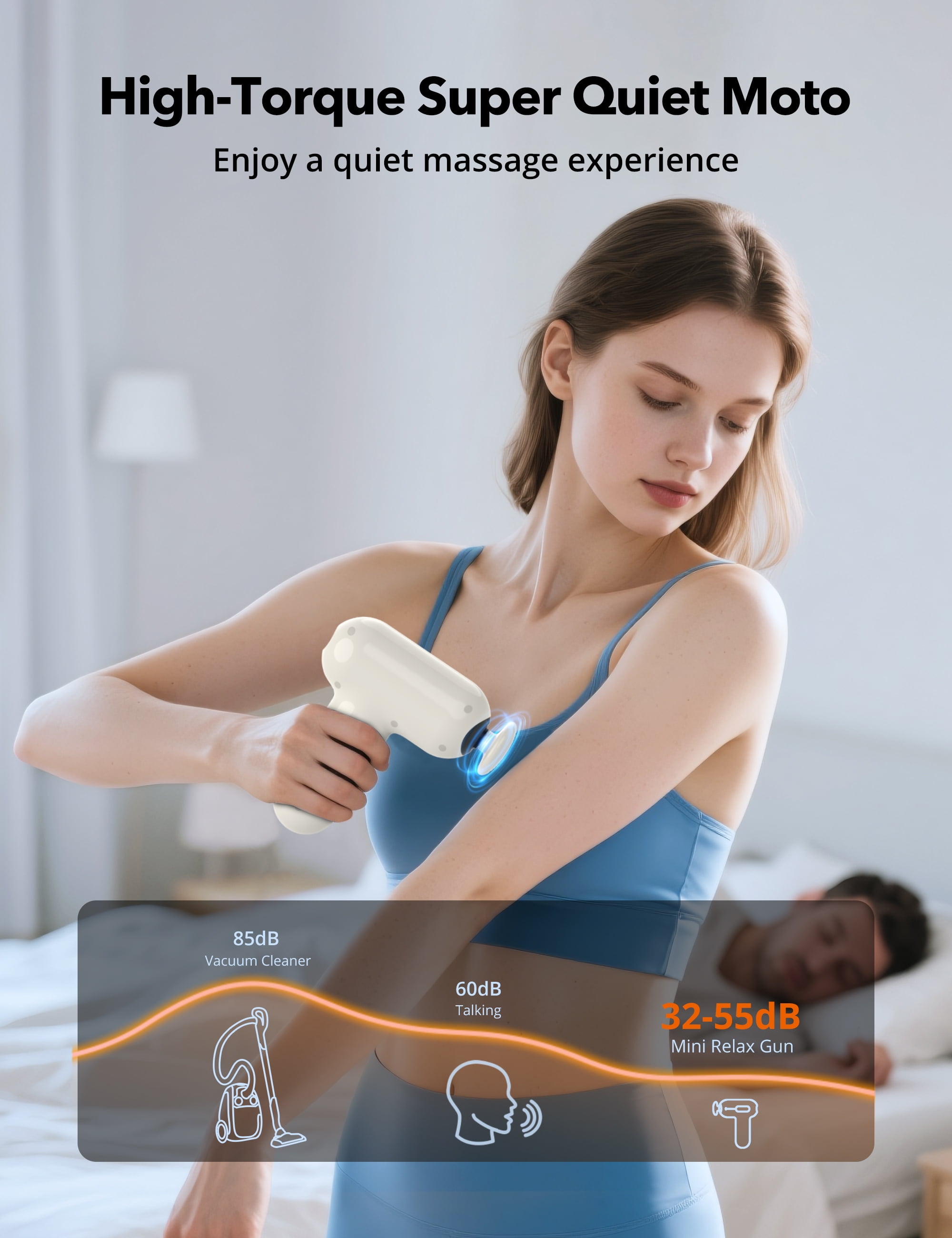 Massage Gun, Deep Tissue Percussion Muscle Massager Handheld Cordless Back Massager with 6 Speeds and 4 Heads(White)