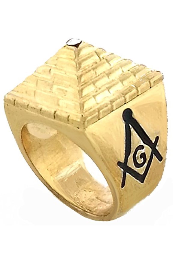 Mens Gold Tone Freemason Masonic Mason Square Pyramid Ring (11)