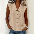 thumbnail image 2 of Htigea Womens Button Down Tank Tops Eyelet Sleeveless Collared T-Shirts Summer Casual Trendy Vacation Tanks Khaki XXL, 2 of 6
