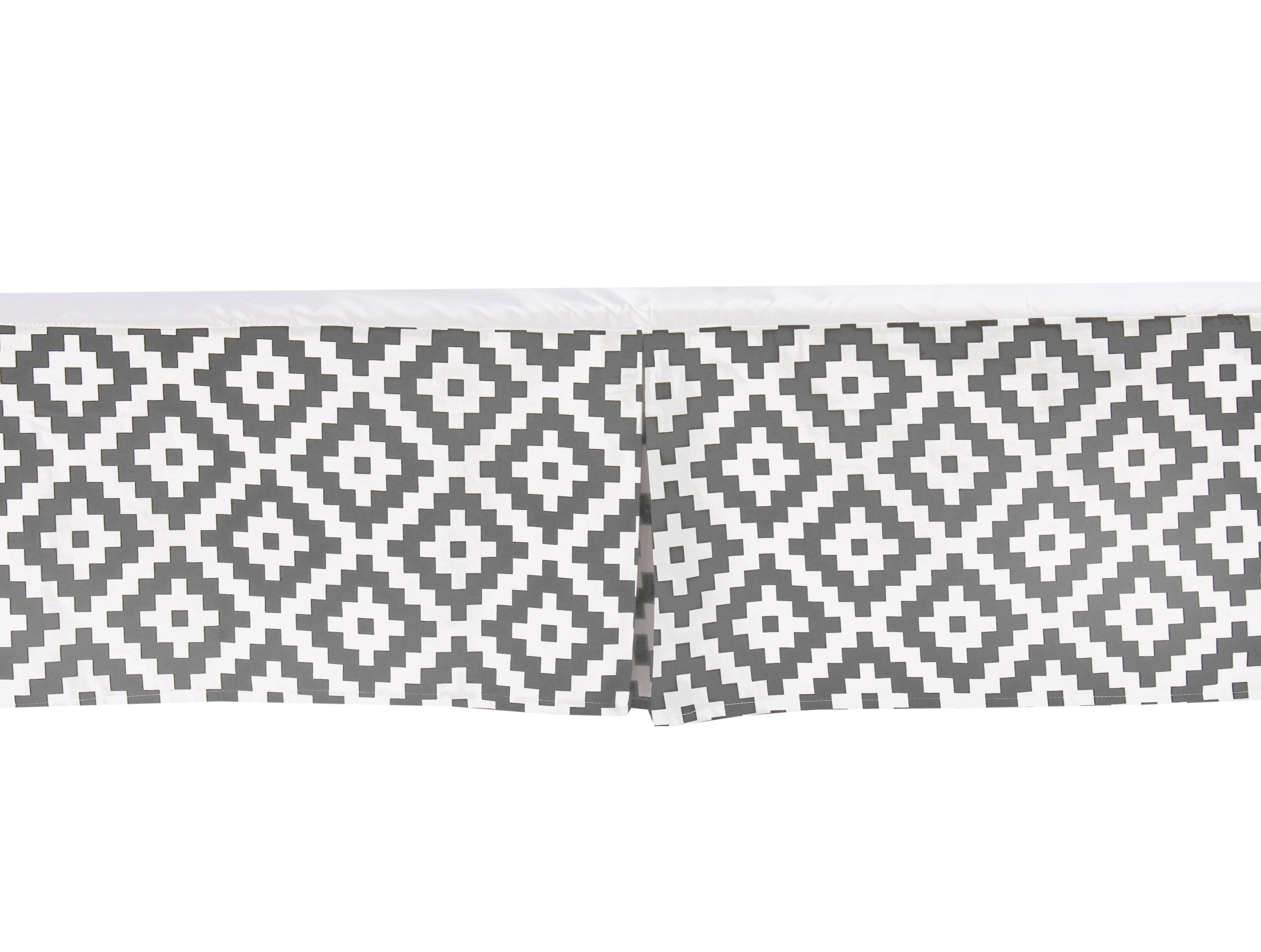 Bacati - Multiple Options of Crib or Toddler Bed Skirt or Dust Ruffle 100% Cotton Percale, Aztec Love Grey